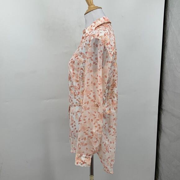 Candies Blouse Womens M Medium Floral Tab Sleeve Button Mixed Fabric Petal Back - Picture 4 of 11